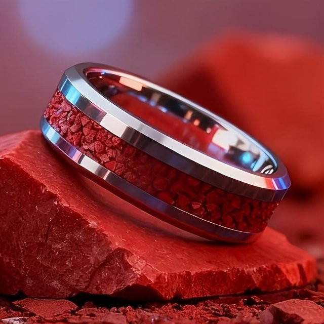 Edelstahlring, Blauer Türkis Inlay, Schwarz, Herren, Vintage - Bild 1