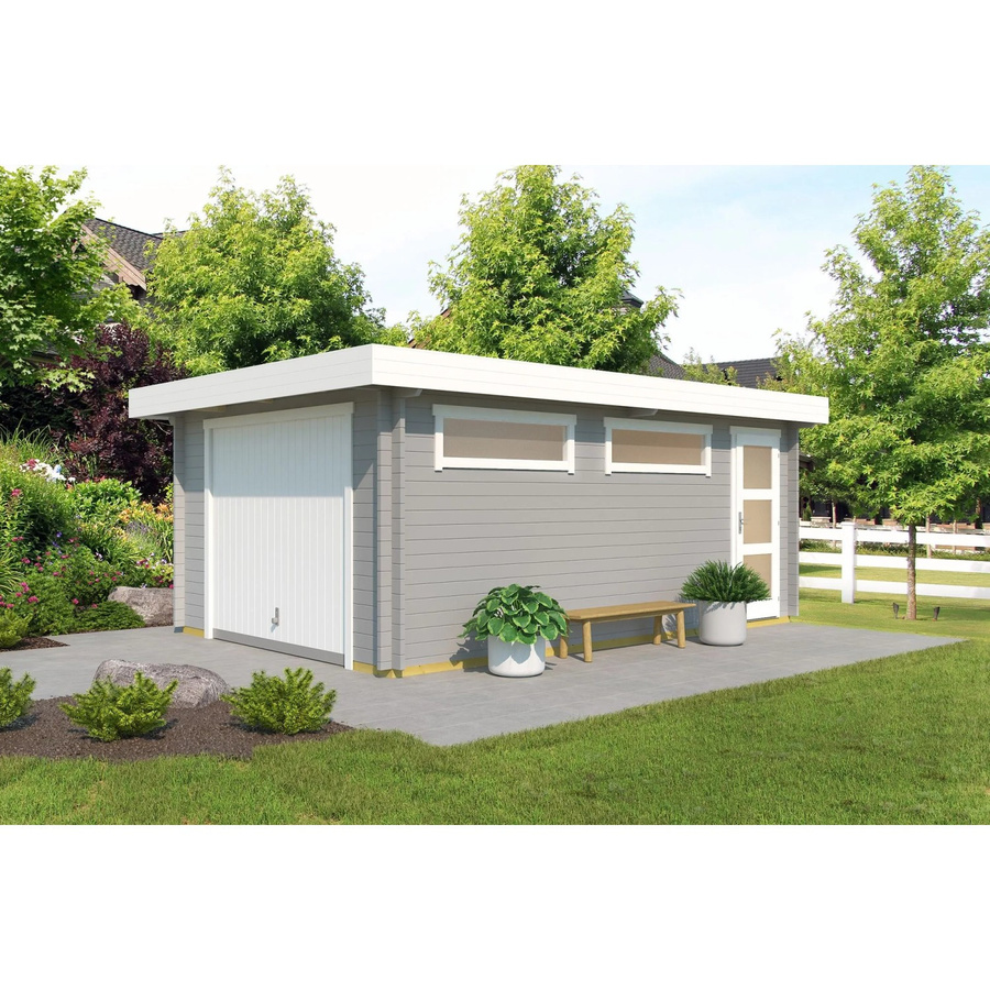 Lasita Blockgarage Canberra Set mit Schwingtor in Lichtgrau B/T: 422,7 x 600 cm - Bild 3