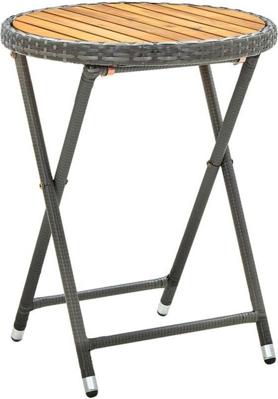 Vidaxl Beistelltisch Rund aus Polyrattan und Akazie Massivholz in Grau, Durchmesser: 60 cm, Höhe: 75 cm - Bild 1
