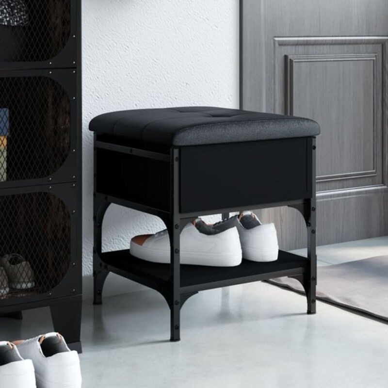 Vidaxl Schuhbank in Schwarz im Industrial Design aus Holzwerkstoff und Metall, B/T/H: 42 x 42 x 45 cm - Bild 1