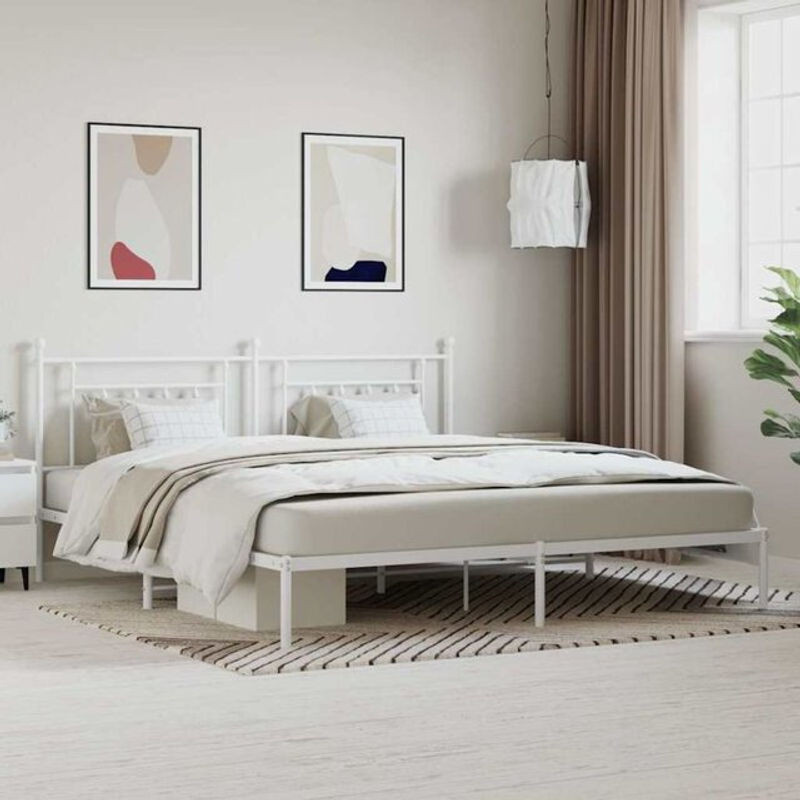 Vidaxl Metallbett mit Kopfteil in Weiß, modernes Bettgestell aus Stahl, B/T: 200 x 200 cm - Bild 1