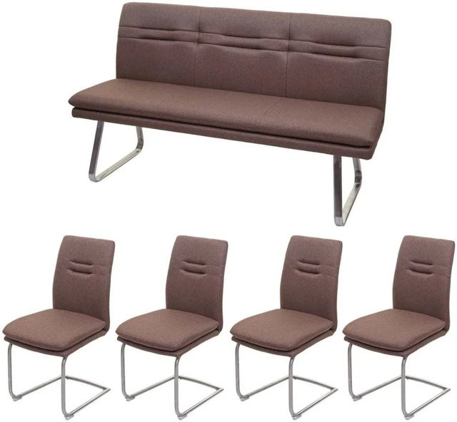 MCW Esszimmer-Set H70 in Braun mit Stoffbezug und gebürstetem Edelstahl, Breite: 160 cm - Bild 2