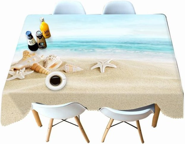 Your Warm Home Tischdecke aus Baumwolle mit Seestern- und Korallenmuster in Blau, B/T: 90 x 90 cm - Bild 1