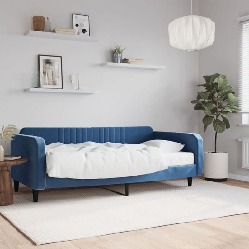 Vidaxl Polsterbett Tagesbett mit Matratze aus Samt in Blau B: 100 cm, L: 200 cm - Bild 1