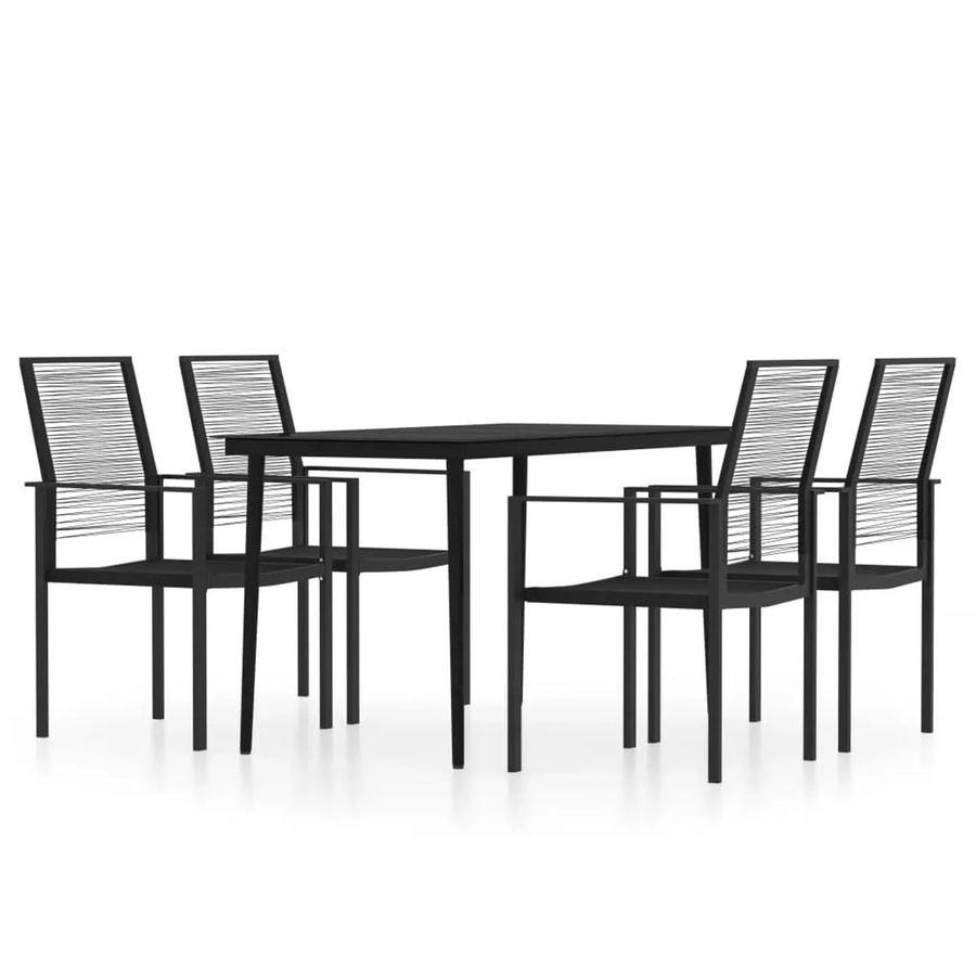 vidaXL 5-teilige Garten-Essgruppe in Schwarz aus Stahl, Glas und PVC-Hohlrattan für den Außenbereich - Bild 2