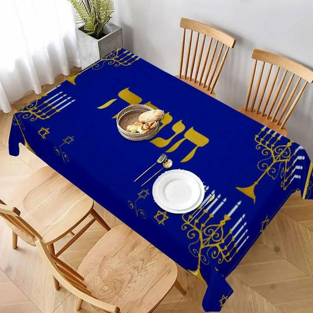 Wasserdichte Tischdecke JMG Household Supplies mit Menora-Motiv in Blau, Rechteckig, B: 100 cm, L: 160 cm - Bild 1