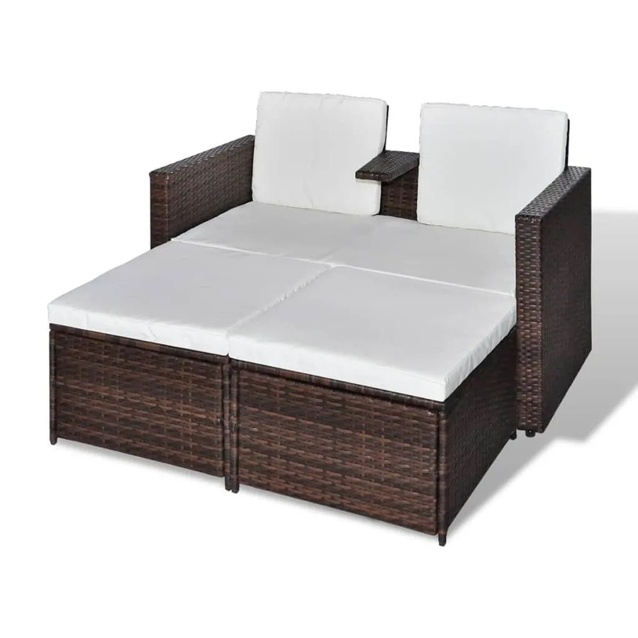 vidaXL 4-tlg Garten-Lounge-Set aus Poly Rattan in Braun mit Auflagen und 2-Sitzer-Gartensofa - Bild 2