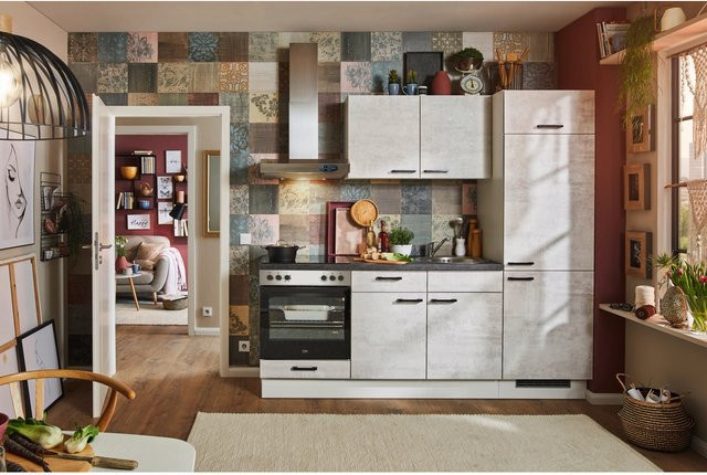 pino Küchenzeile Beton Weißgrau mit 1 Geräteschrank, Breite: 220 cm - Bild 1