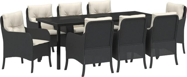 vidaXL 9-teiliges Garten-Essset aus Poly-Rattan und Stahl in Schwarz mit Kissen für Terrasse und Garten - Bild 1