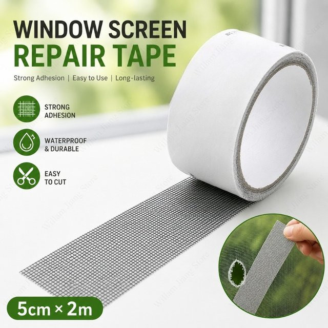 Wasserdichtes Netz-Reparaturband in Weiß, selbstklebender Aufnäher zur Reparatur von Moskitonetzen, Türvorhängen und Fenstergittern, Breite: 5 cm, Länge: 2 m - Bild 1