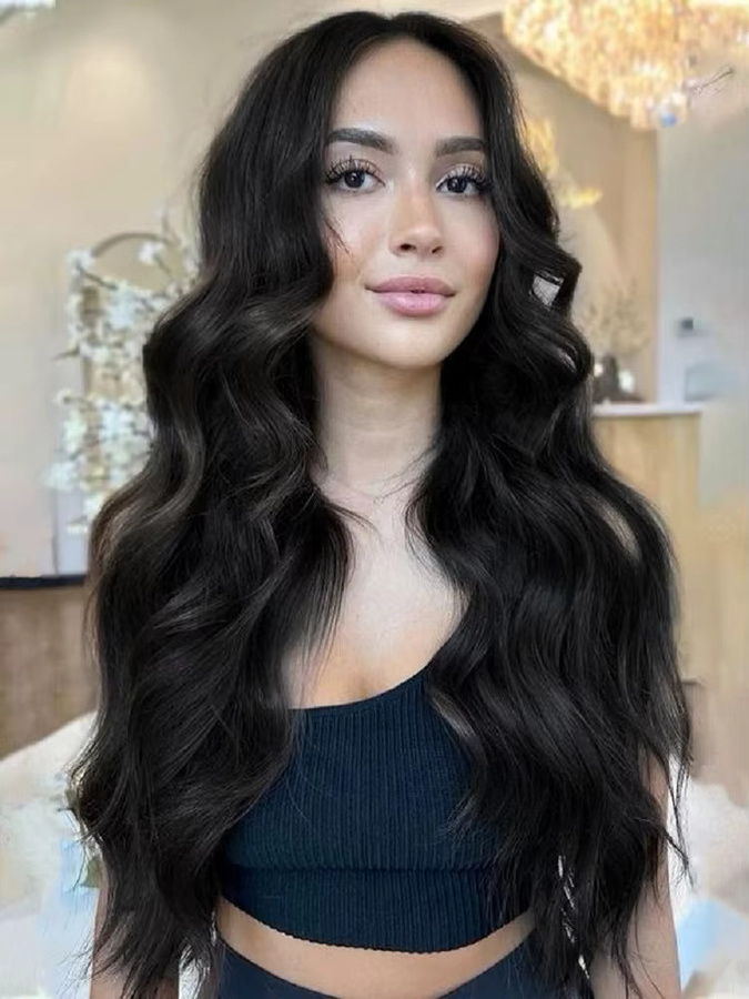 CC YOUNG Clip-in-Haarverlängerungen, echtes menschliches Haar, 7 Stück, natürliches Schwarz, gerade - Bild 7