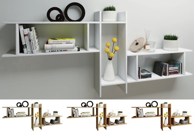 VCM Sirola Maxi Holzregal hängend, Wandboard für Wohnzimmer und Esszimmer, H x B x T: 80 x 188 x 20 cm - Bild 1