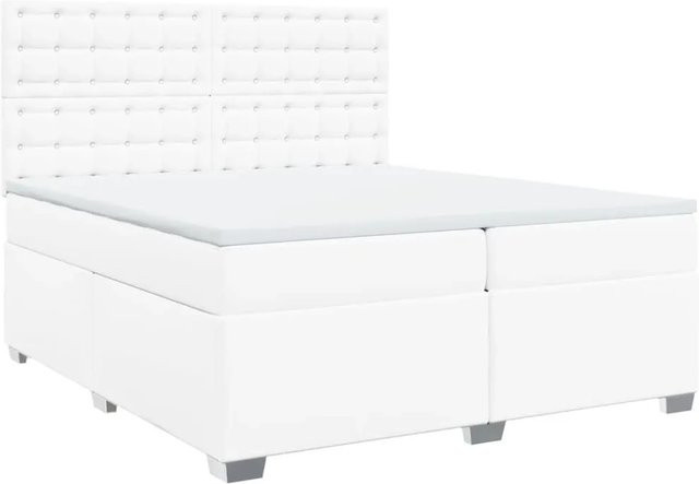 vidaXL Boxspringbett Weiß mit Matratze und USB-Ladeport aus Kunstleder und Stoff B/T/H: 200 x 200 x 140,5 cm - Bild 1