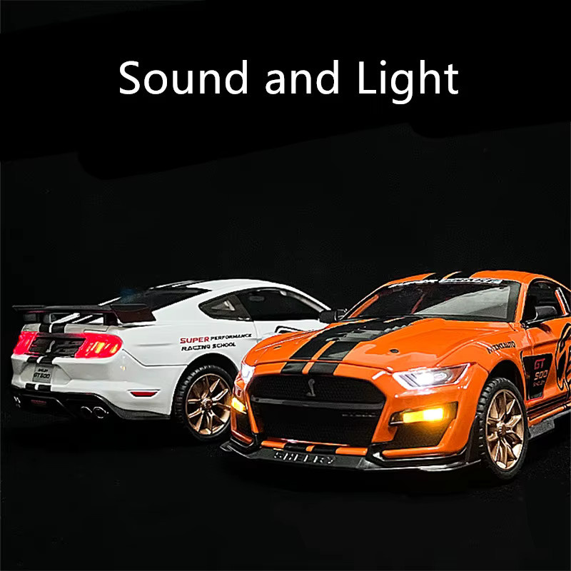 MAKEDA Ford Mustang Shelby GT500, Sportwagen Modell, 1:24, Metall, mit Licht und Sound, orange - Bild 2