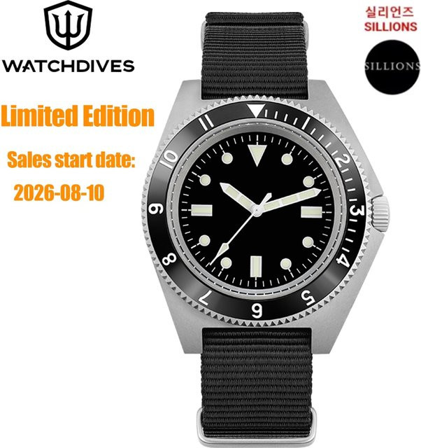 Watchdives Armbanduhr, Edelstahl, Quarz, Saphirglas, Schwarz, Herren - Bild 1
