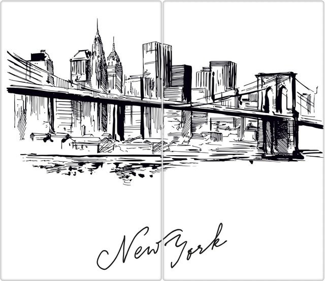 Banjado Herdabdeckplatte aus Glas zweiteilig mit Motiv New York Skizze, B/T: 52 x 30 cm pro Platte - Bild 2