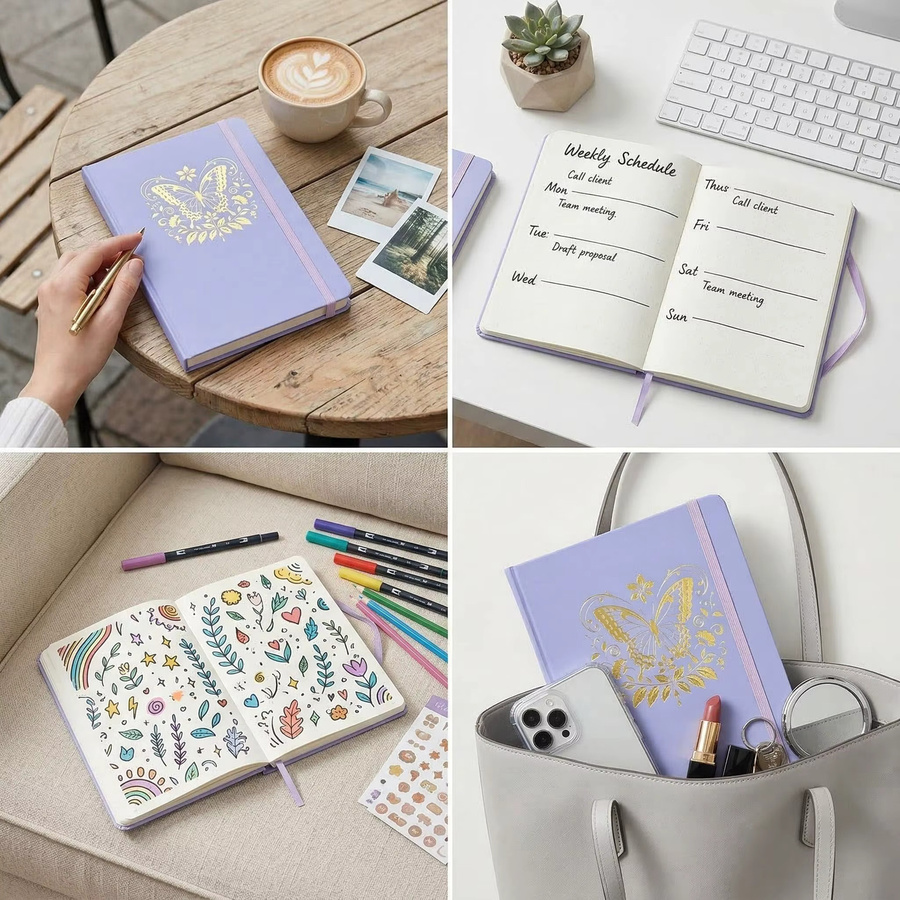 Gepunktetes Notizbuch und Skizzenbuch mit Punktraster in Lila, A5 Hardcover, 160 Seiten mit 160g/m² Papier - Bild 2