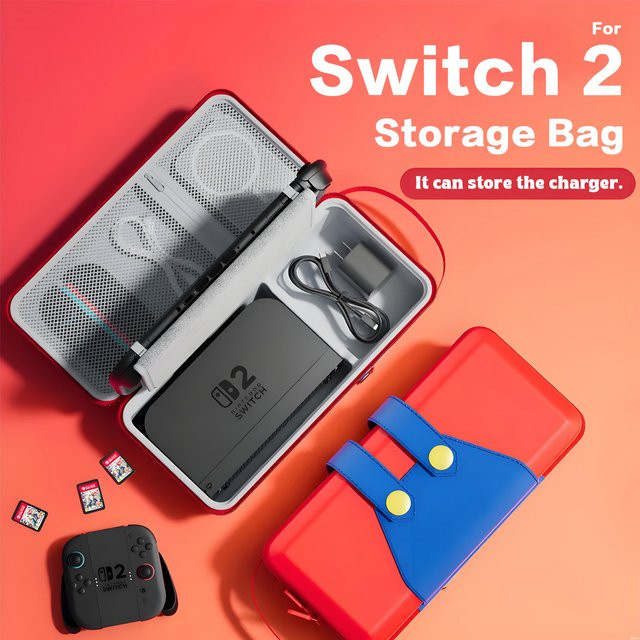 Tragbare Hartschalen-Aufbewahrungstasche für Nintendo Switch 2 in Weiß und Rot - Bild 1