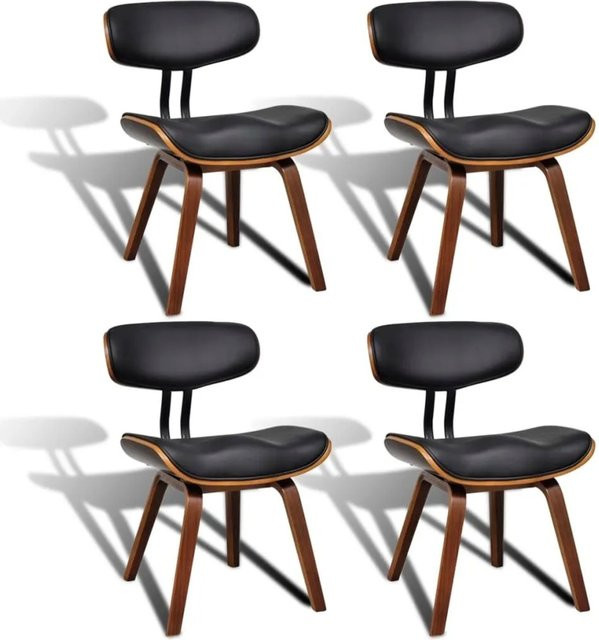 Set aus 4 vidaXL Esszimmerstühlen aus Bugholz und Kunstleder in Schwarz-Braun - Bild 1