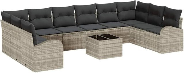 vidaXL Garten-Sofa-Set aus Polyrattan in Hellgrau, 11-teiliges L-Shape Lounge-Set mit Eckelementen, Sesseln und Couchtisch inklusive UV-beständiger Polsterung - Bild 1