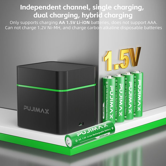 PUJIMAX Intelligentes AA Lithium-Batterie Ladegerät-Set mit 4/8/12 Slots und 4255 mWh Kapazität - Bild 1