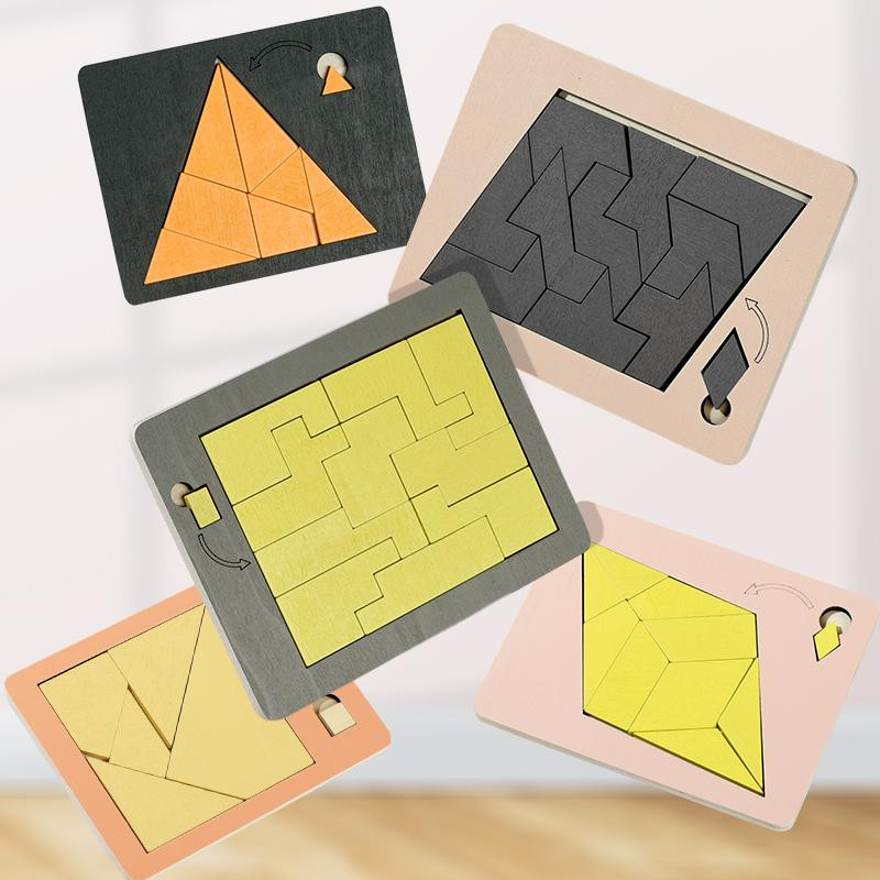 Holzpuzzleblöcke Geometrisches Tangram Formmuster Lernspielzeug 3-6 Jahre - Bild 3