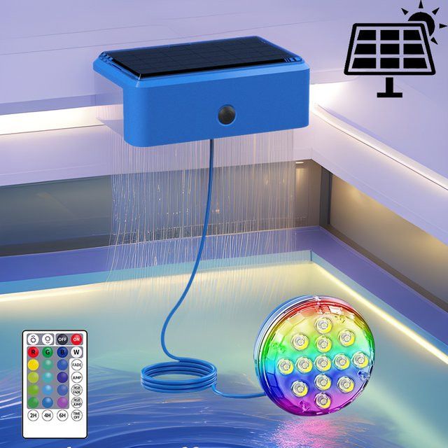 VENUSWING Solar Pool LED Licht mit Fernbedienung und Timer, RGB Farbe, IP68 Wasserdicht für Schwimmbad, Fischteich und Brunnen - Bild 1