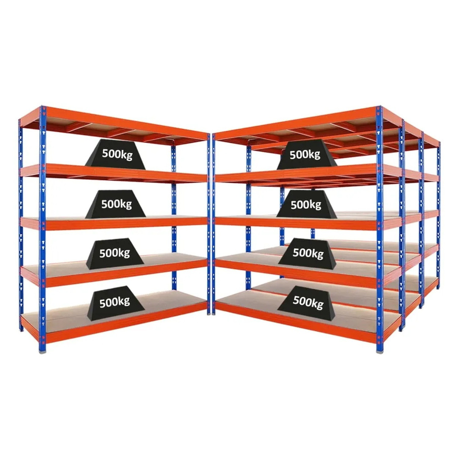 4er Set PROREGAL Rhino Profi Schwerlastregal mit 5 Spanplatten-Ebenen, Blau/Orange, B/T/H: 200 x 60 x 200 cm - Bild 2