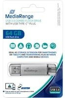 MediaRange Kombo-Speicherstick 64 GB mit USB-C und USB-A in Silber und Transparent - Bild 1
