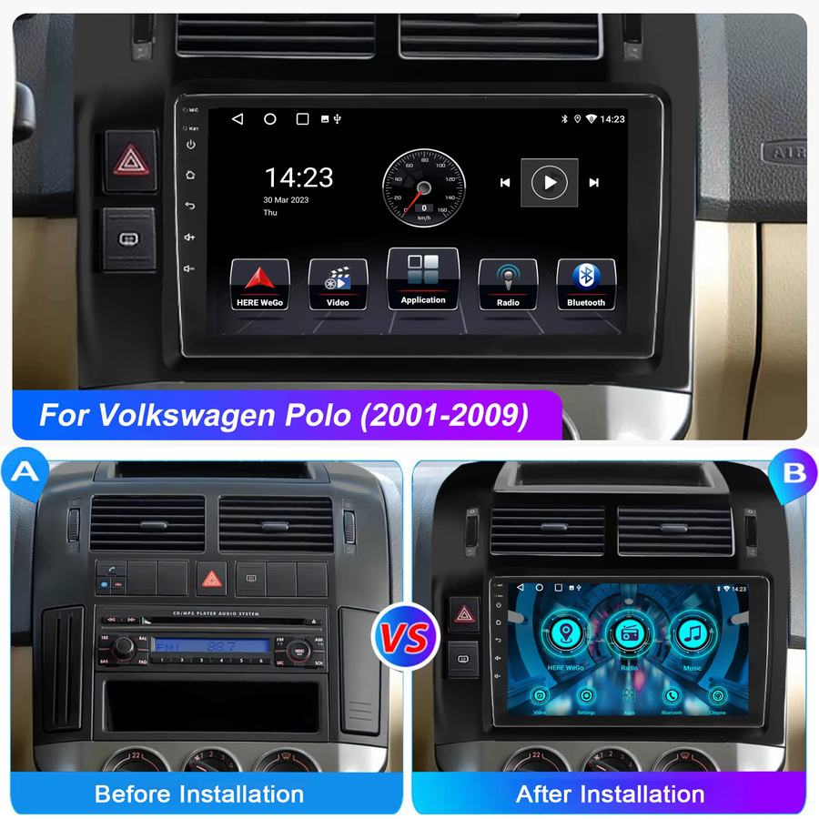 ESSGOO 9 Zoll Autoradio für VW Polo 9N (2001-2009) mit IPS Touchscreen, Android 15, Apple CarPlay, Android Auto, GPS, WiFi, Bluetooth und Lenkradsteuerung in Schwarz - Bild 3
