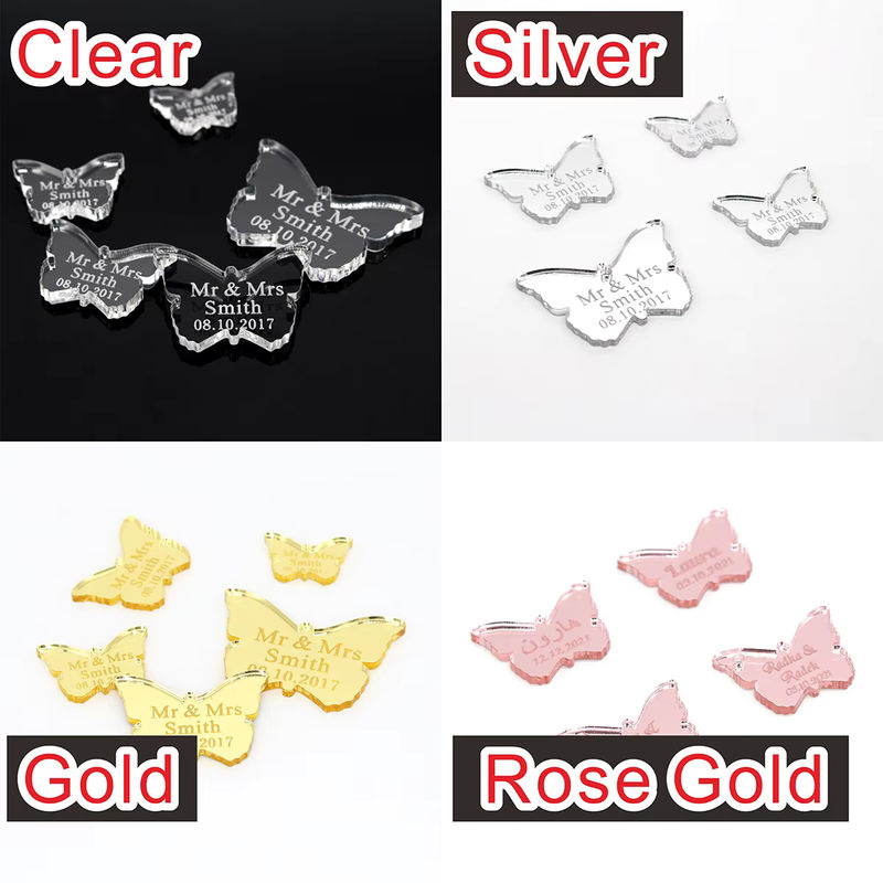 Personalisierte Acryl Schmetterling Spiegel in Silber oder Gold für Hochzeit, Baby Taufe und Dekoration mit individuellem Namen oder Gravur - Bild 2