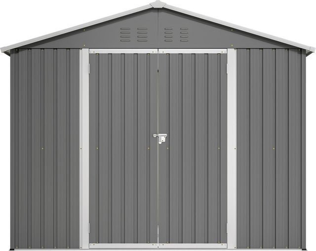Metall-Gartenschuppen mit breiter Doppeltür für die Aufbewahrung von Gartengeräten und Werkzeug in Anthrazit, H x B x T: 191 x 229 x 180 cm - Bild 1