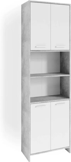 Vicco Badschrank Maris Hochschrank für das Badezimmer in Beton und Weiß, B/T/H: 56,1 x 36,6 x 190,0 cm - Bild 2