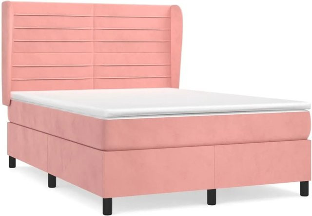 vidaXL Boxspringbett mit Matratze in Rosa, Hybrid-Bett aus Samt mit Taschenfederkern, B/T: 140 x 190 cm - Bild 1