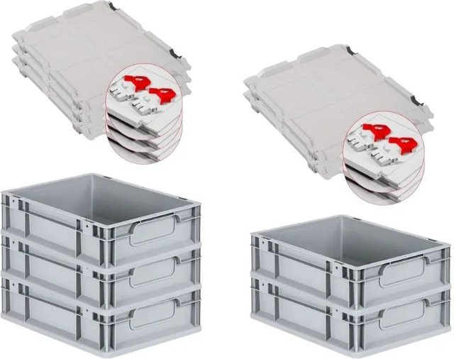 PROREGAL Spar Set 5x Eurobox Nextgen Economy mit Scharnierdeckel und roten Schiebeschnappverschlüssen, Grau/Rot, H x B x T: 12 x 30 x 40 cm - Bild 1