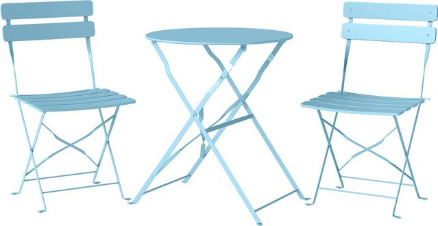 Outsunny 3-teiliges Garten Bistro Set Hellblau mit Klapptisch und 2 Stühlen aus Metall - Bild 1