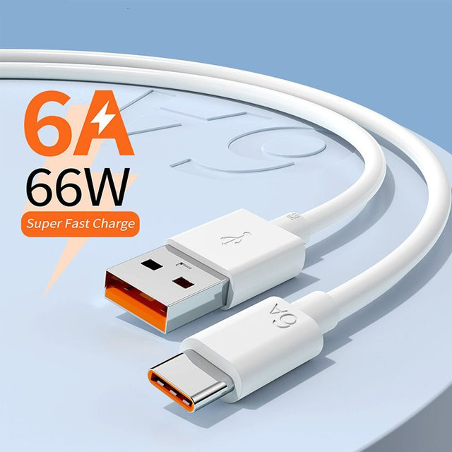 USB-C-Ladekabel 66W 6A in Weiß für iPhone, Huawei, Xiaomi und Samsung - Bild 1