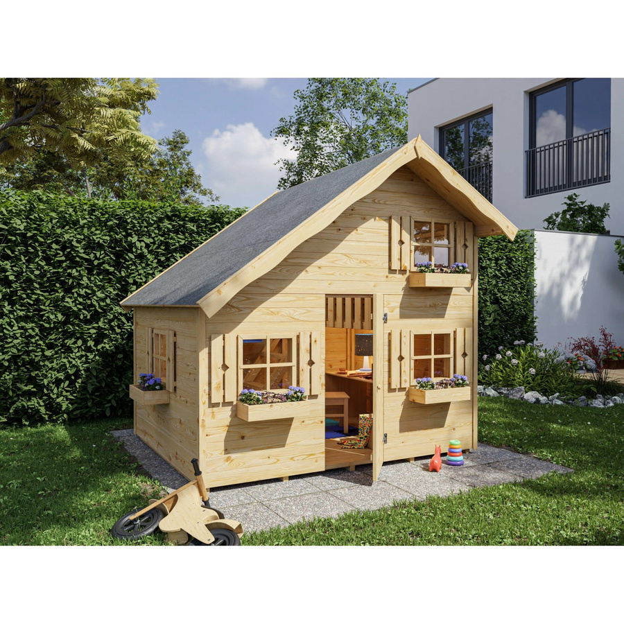 Belladoor Spielhaus Tom aus Holz in Braun und Beige, Naturbelassen, 15 mm Materialstärke - Bild 2