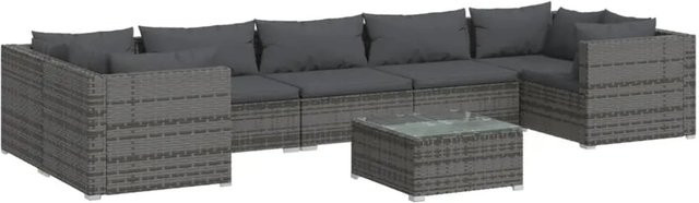 vidaXL 8-teiliges Garten-Lounge-Set aus Poly Rattan in Grau-Anthrazit mit Kissen und Couchtisch - Bild 1