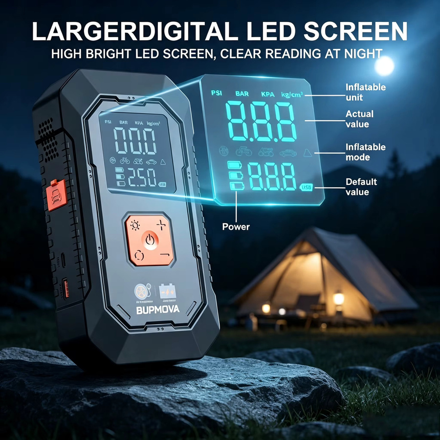 BSMOOM 1500A Starthilfe-Powerbank mit integrierter Luftpumpe und 25000 mAh Akku für Benzin- und Dieselmotoren bis 10,0L, Schwarz - Bild 3