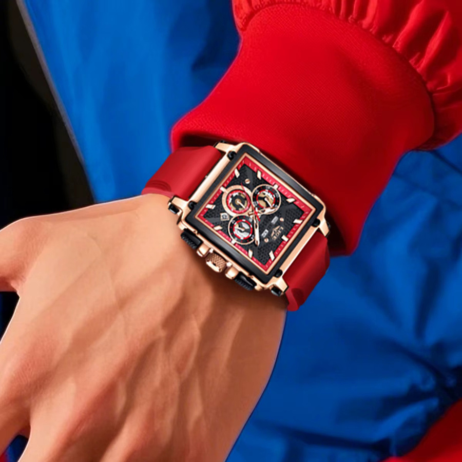 LIGE Armbanduhr Quarz, eckig, Silikonarmband, Schwarz, Herren - Bild 5