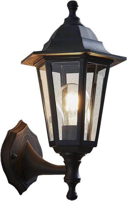 Lindby Wandleuchte Außen Nane Schwarz Retro Vintage Antik, 1-flammig E27, IP44 Spritzwassergeschützt, Höhe: 35,6 cm, Breite: 22,1 cm, Tiefe: 17,1 cm - Bild 1