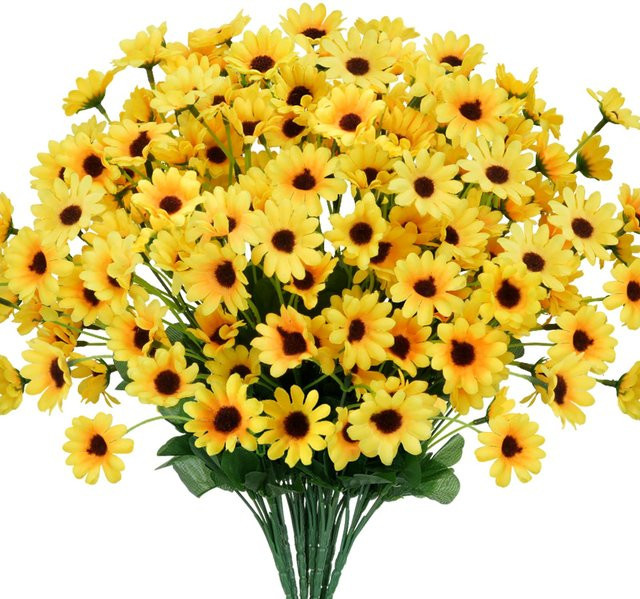 3er oder 5er Set künstliche Sonnenblumenstrauß in Gelb, Höhe: 35 cm, ideale Dekoration für Hochzeit, Party oder Tischdeko im Landhausstil - Bild 1
