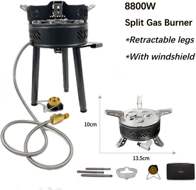 SmiloDon Outdoor-Gasherd mit 8800 W Leistung, faltbarer und zweiteiliger Camp-Gasbrenner für Camping und Picknick, winddicht und höhenverstellbar - Bild 1