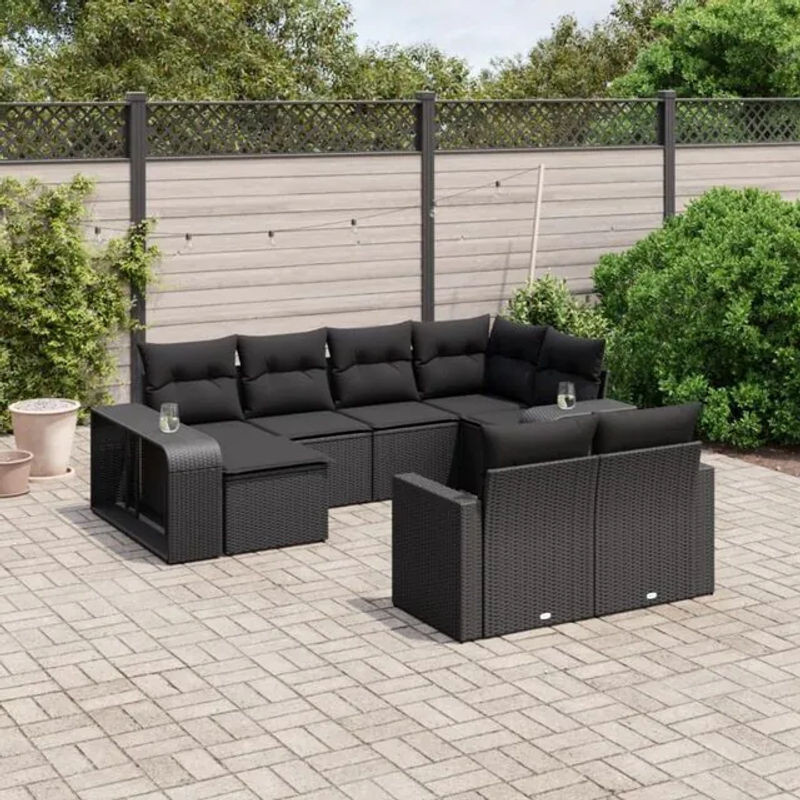 10-tlg. Garten-Sofagarnitur aus Poly-Rattan mit Kissen in Schwarz von VIDAXL - Bild 1
