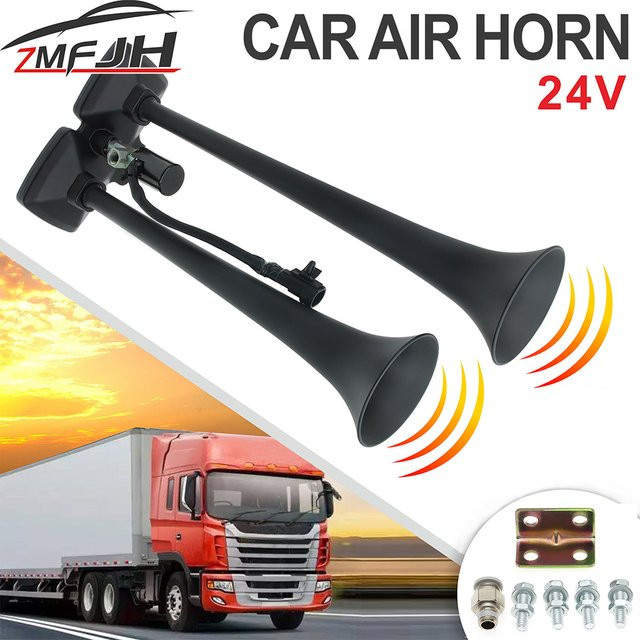 ZMFJH 24V Dual Trompete Air Horn Elektrische Hupe mit Magnetventil und Sirene für Auto, Boot, LKW und Anhänger, Schwarz - Bild 1