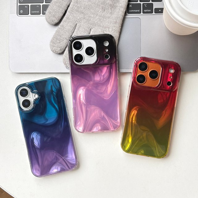 Apple Handyhülle mit Seidensatin-Muster in Blau und Lila für iPhone 17 Pro, 16, 15, 14 und 13 Pro Max - Bild 1