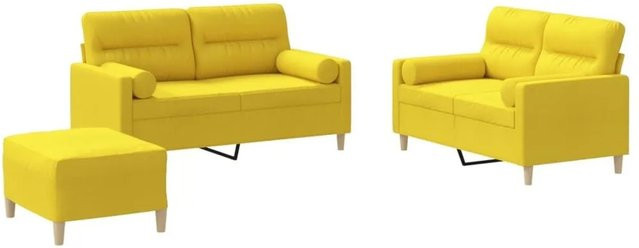 vidaXL 3-teilige Sofagarnitur in Hellgelb mit Kissen aus Stoff und modernem Design - Bild 1