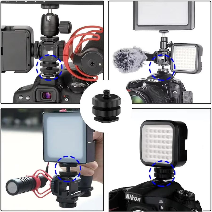 EXSKOF Blitzschuh-Adapter aus Aluminiumlegierung in Schwarz für DSLR-Kameras zur Befestigung von LED-Licht, Monitor oder Mikrofon mit 1/4-Zoll-Schraubenadapter - Bild 4