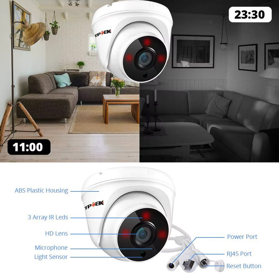 TPTEK IP Wifi Kamera für die Indoor Videoüberwachung mit 2,8mm Objektiv, Zwei-Wege-Audio und Sicherheitsschutz in Weiß - Bild 4